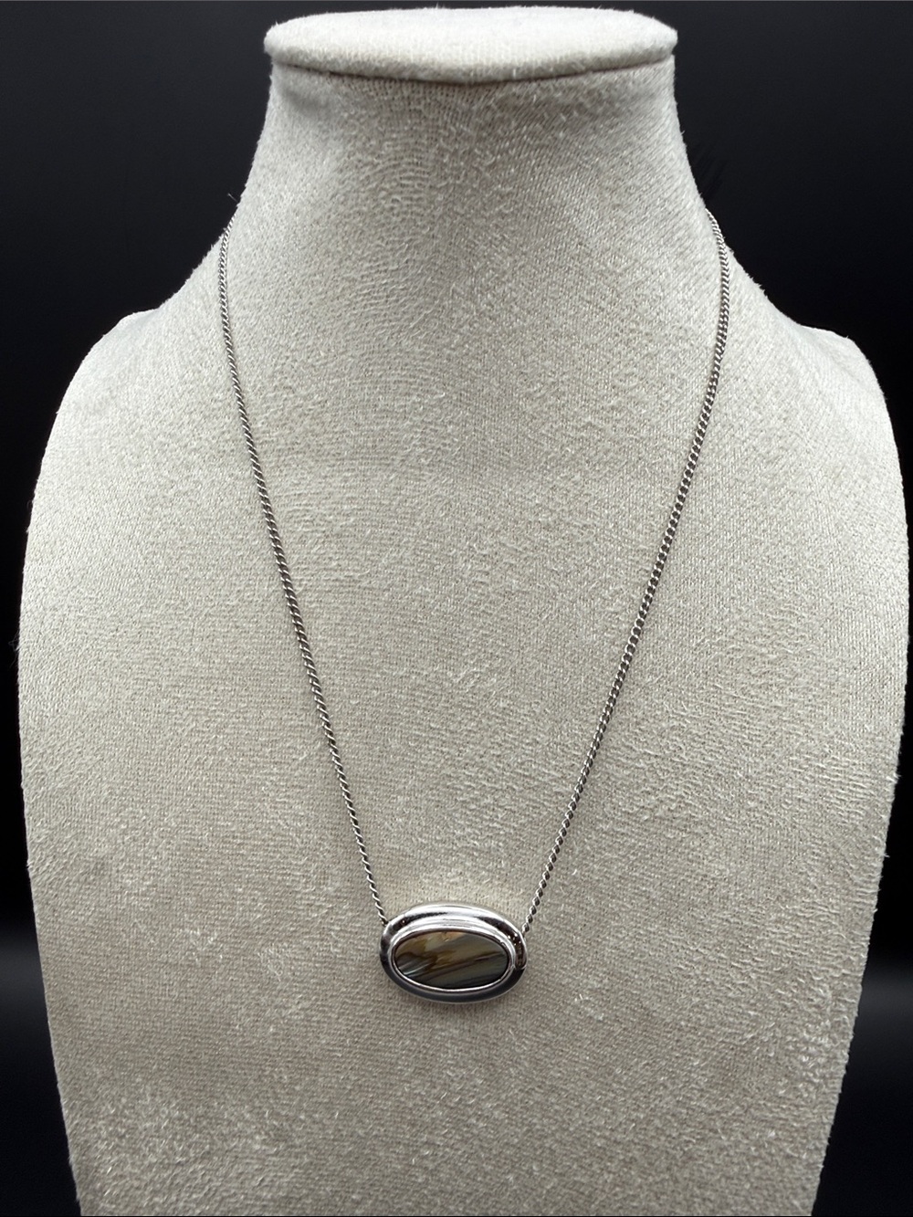 Vintage Avon Abalone Shell Oval Pendant Silver Tone Necklace Signed